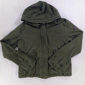 VTG Hollister Women's Hooded Zipped Jacket Coat Sz XS Army Green Y2K